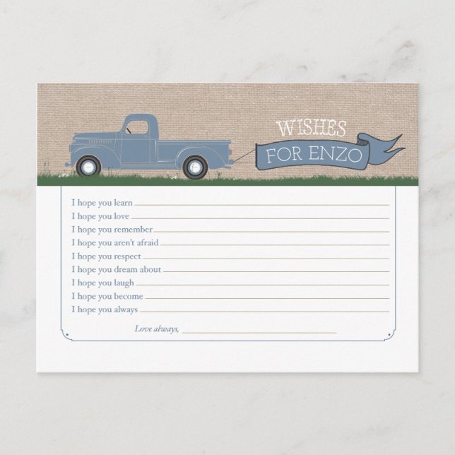 Wishes for Baby Boy - Truck Advice Cards (Front)