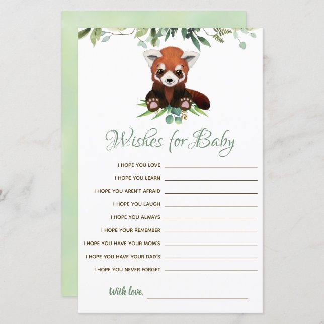 Wishes for baby Budget Red Panda Bear Game (Front/Back)