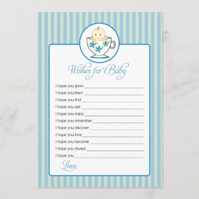 Wishes for Baby Card - Baby Boy In Tea Cup (Front)