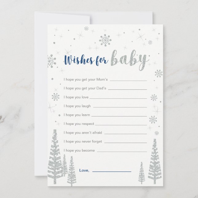 Wishes for Baby Card, Blue Boy Baby Shower Game Invitation (Front)