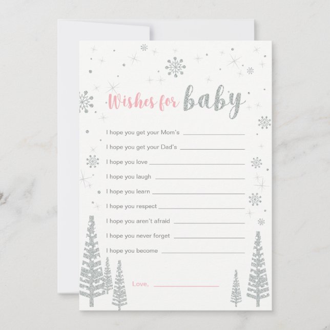 Wishes for Baby Card, Girl Baby Shower Game Invitation (Front)