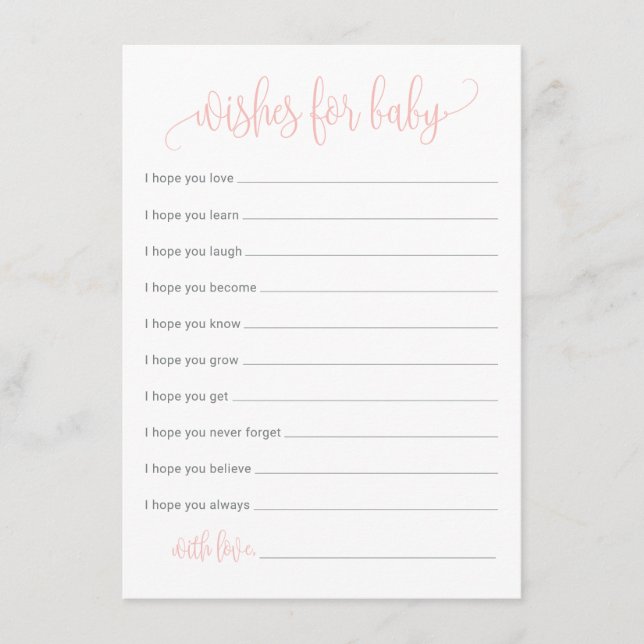 Wishes For Baby Card. Pink Baby Bash Card (Front)