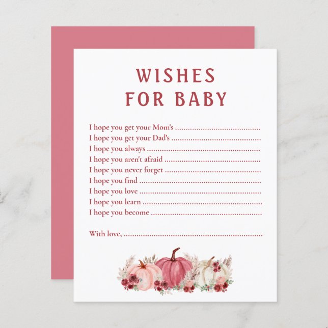 Wishes For Baby Card Pumpkins Baby Shower Game (Front/Back)