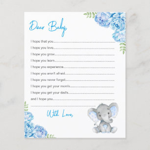 Wishes for Baby Cards Blue Boy Elephant Shower