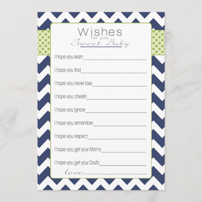 Wishes for Baby cards. Blue Chevron Advice Card (Front)