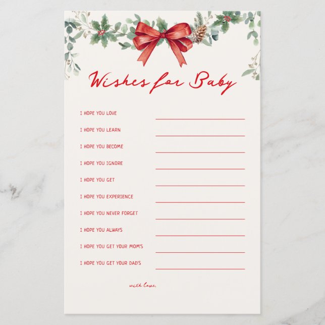 Wishes For Baby Christmas Baby Shower Games (Front)