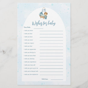 Wishes for baby Cute Boy Blue Baby Shower Card 