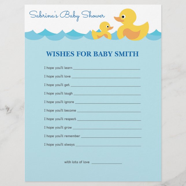 Wishes for Baby Cute Rubber Duck Theme Baby Shower (Front)