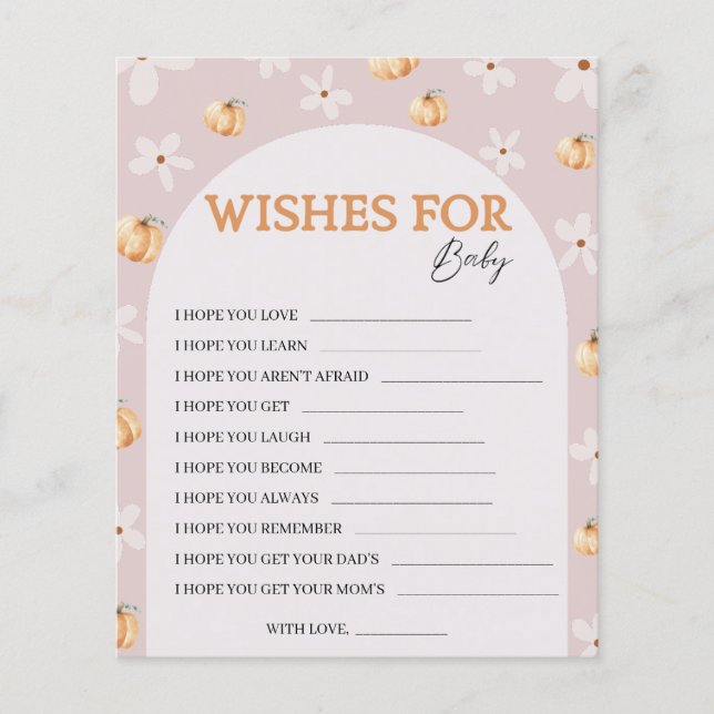 Wishes for Baby Fall Baby Shower Game Card (Front)