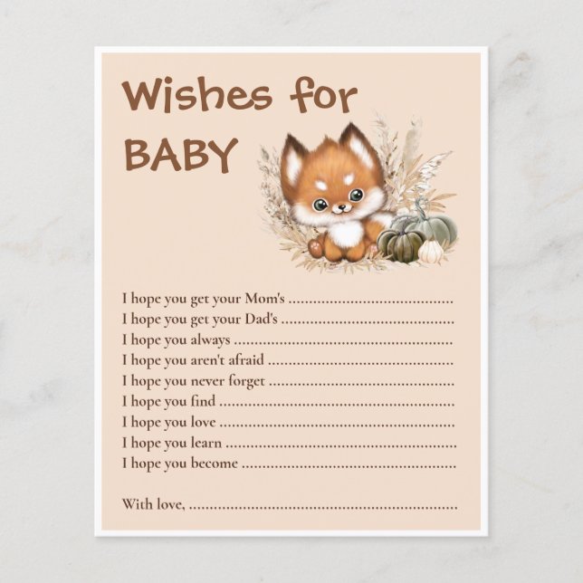 Wishes For Baby Fall Cute Fox Baby Shower Game (Front)