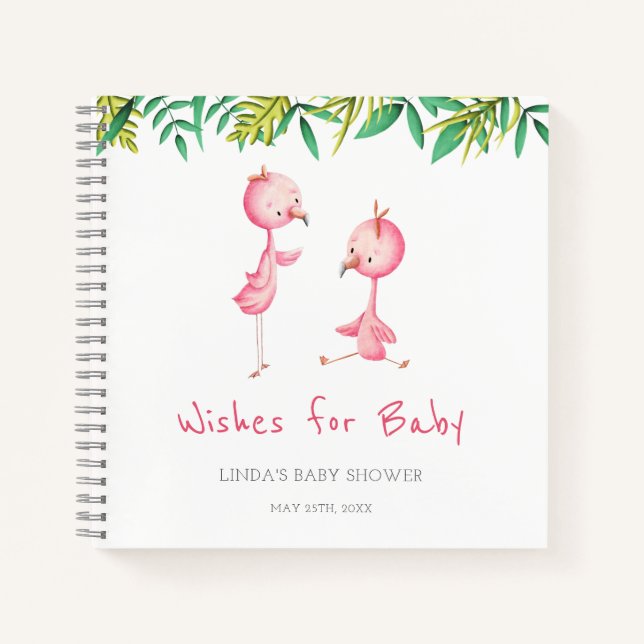 Wishes for Baby Flamingo Baby Shower Guest Book (Front)