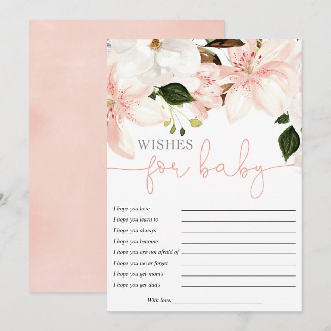 Wishes for Baby floral lilies girl baby shower Invitation (Front/Back)