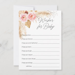 Wishes for baby girl, Boho pink Floral pampas Advice Card