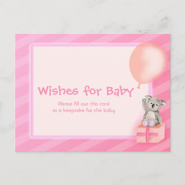 Wishes for baby girl - koala baby shower postcard (Front)