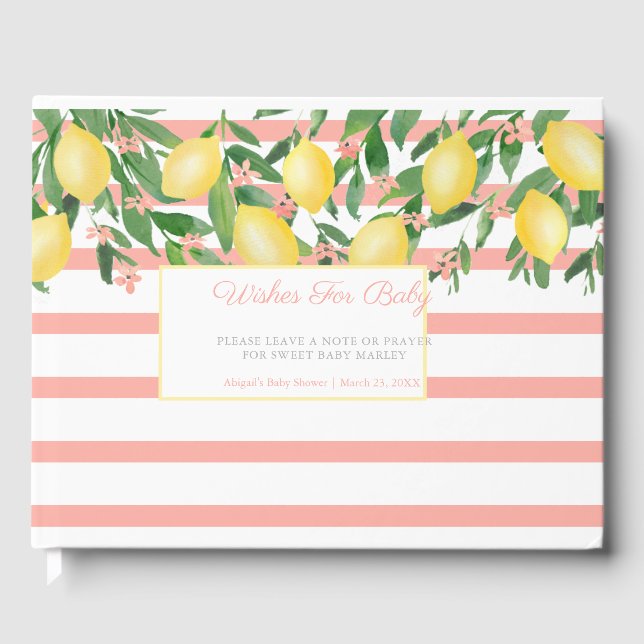 Wishes For Baby Girl, Lemons Pink Baby Shower Guest Book (Front)
