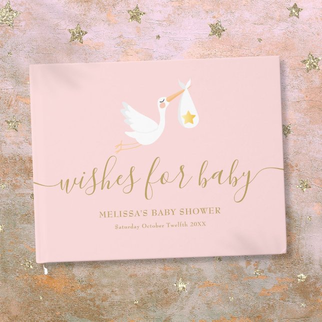 Wishes for Baby Girl Pink Stork Star Baby Shower Guest Book (Wishes for Baby Girl Pink Stork Star Baby Shower Guest Book)