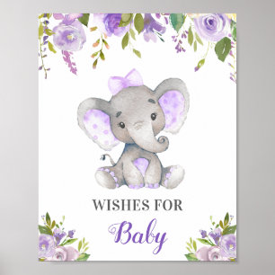 Wishes for Baby Girl Purple Lilac Elephant Shower Poster