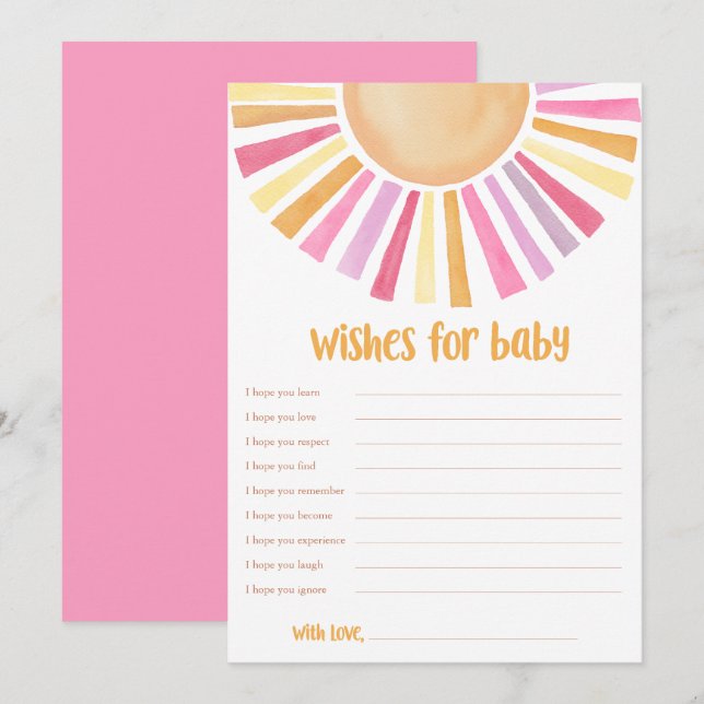 Wishes for Baby Girl Sunshine boho baby shower Invitation (Front/Back)