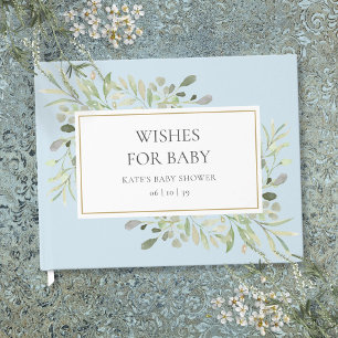 Wishes for Baby Greenery Boy Blue Baby Shower Guest Book