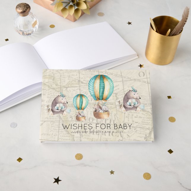 Wishes for Baby | Hot Air Balloon Baby Shower Guest Book (Front Open)