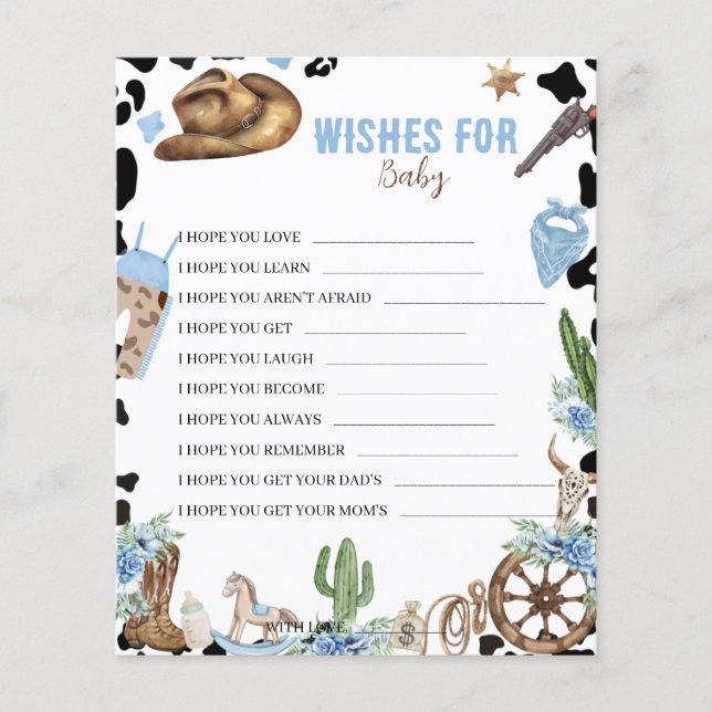 Wishes for Baby Little Cowboy Baby Shower Game  (Front)