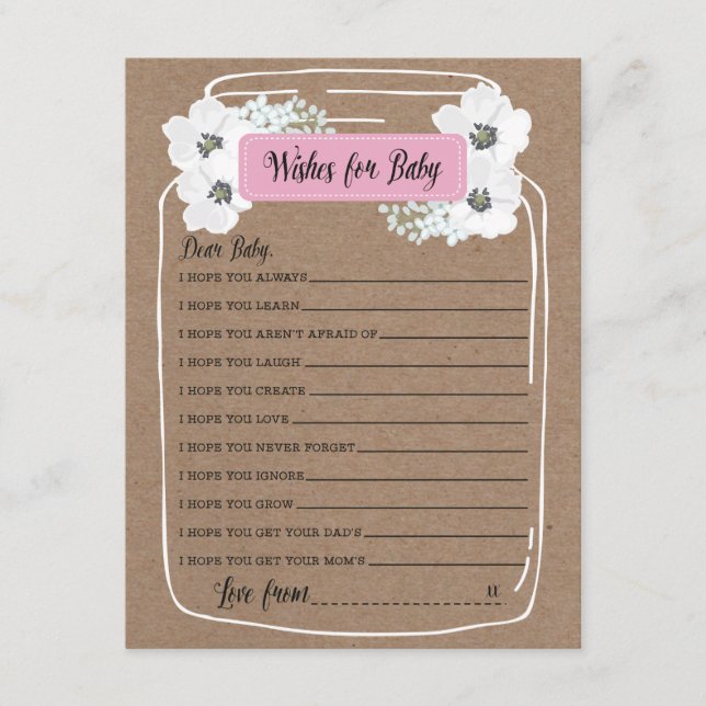 Wishes for Baby Mason Jar Baby Shower Game Card (Front)