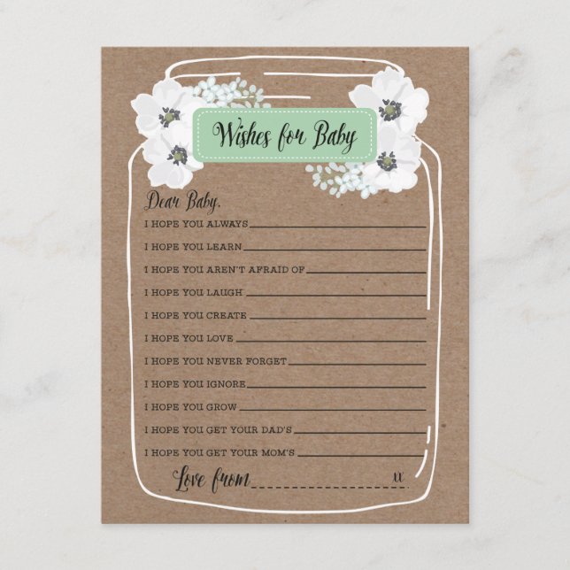 Wishes for Baby Mason Jar Baby Shower Game Card (Front)