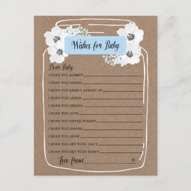 Wishes for Baby Mason Jar Baby Shower Game Card (Front)