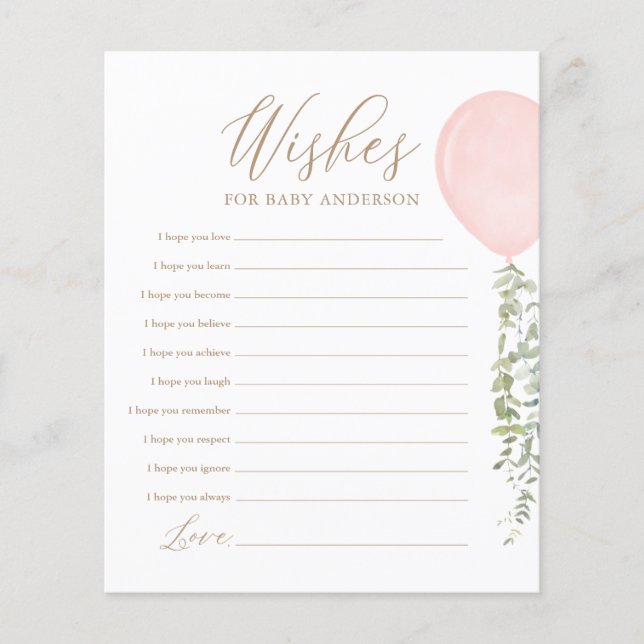 Wishes for Baby Pink Balloon Baby Shower Game (Front)