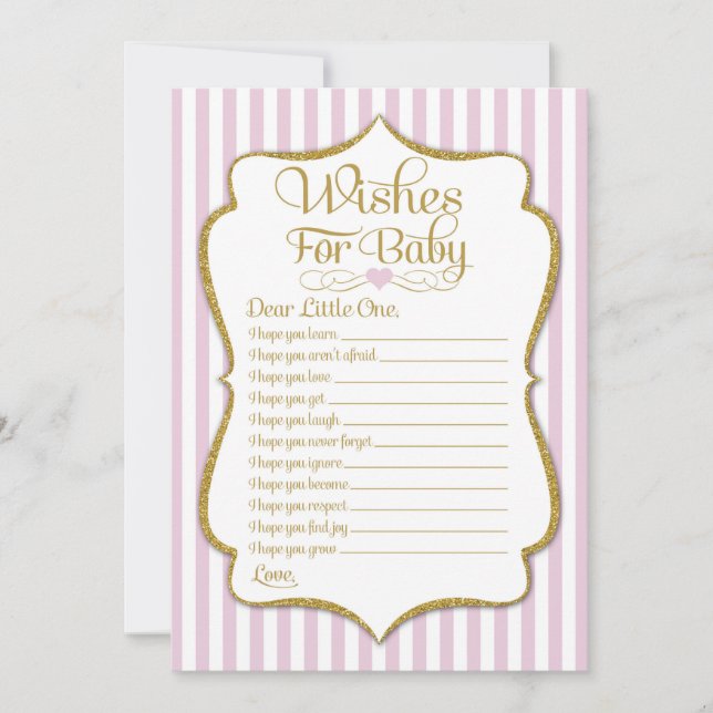 Wishes For Baby Pink Gold Girl Baby Shower Game (Front)