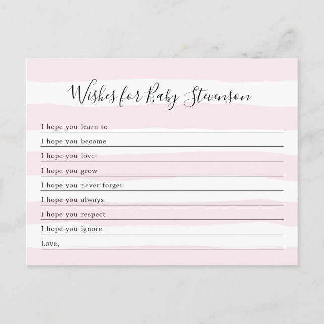Wishes for Baby, pink stripe girl baby shower Postcard (Front)