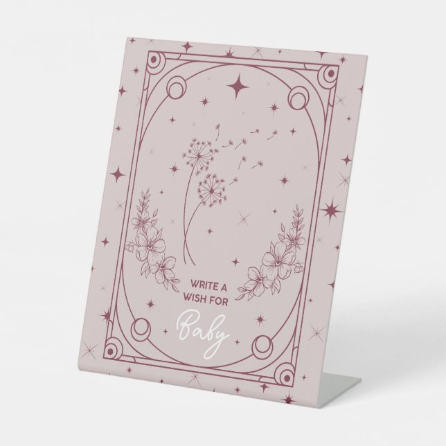 Wishes For Baby Pink Tarot Baby Shower Pedestal Sign (Front)