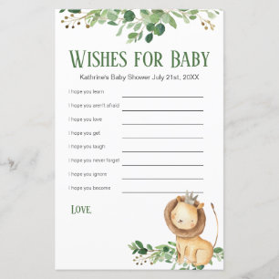 Wishes for Baby Prince Lion Greenery Floral