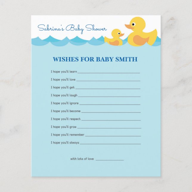 Wishes for Baby Rubber Duck Theme Baby Shower (Front)