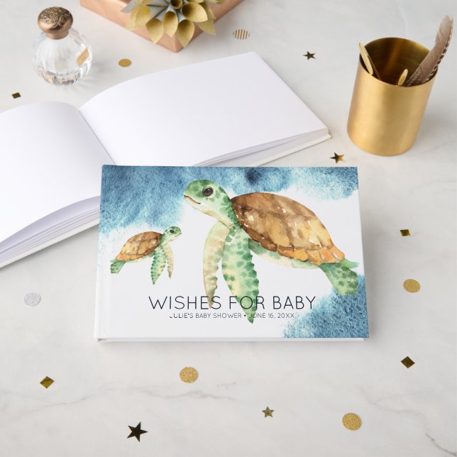 Wishes for Baby | Sea Turtles Baby Shower Guest Book (Front Open)