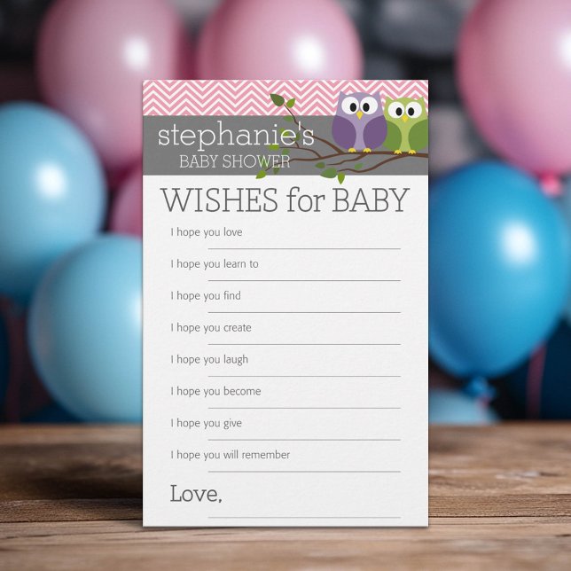 Wishes for Baby Shower Games Pink Cute Owls Girl (Custom Baby Shower Games)