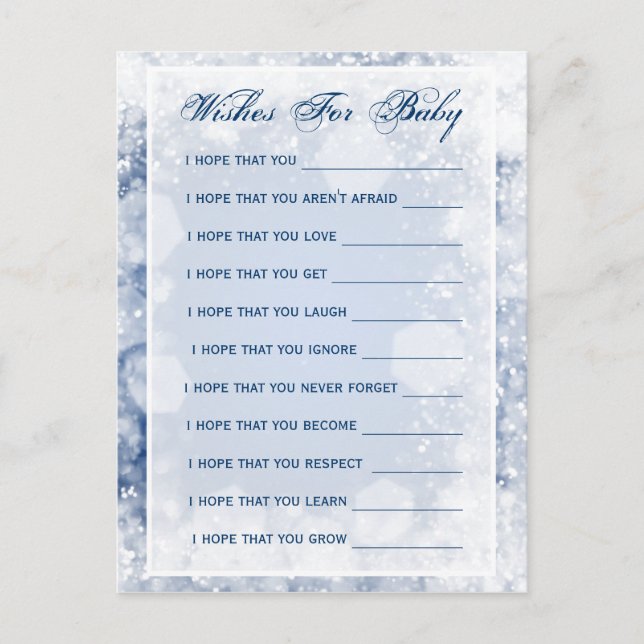 Wishes For Baby Shower Night Sparkle Blue Advice Card (Front)