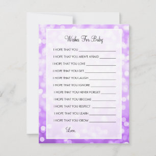 Wishes For Baby Shower Purple Glitter Lights Advice Card
