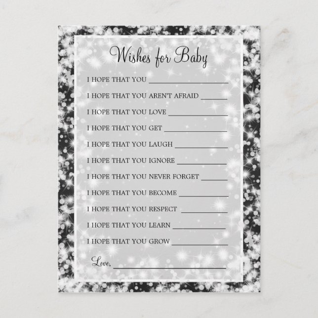 Wishes For Baby Shower Winter Sparkle Black Invitation Postcard (Front)