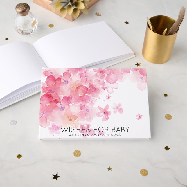 Wishes for Baby | Spring Blooms Baby Shower Guest Book (Front Open)