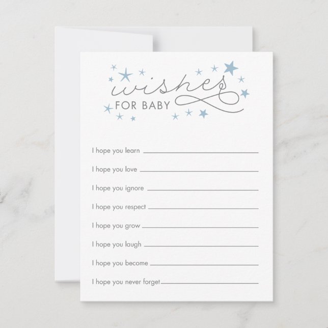 Wishes for Baby Star Baby Shower Game Card Blue (Front)