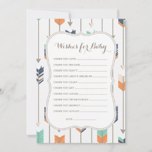 Wishes For Baby Tribal Arrows Shower Navy Orange Advice Card
