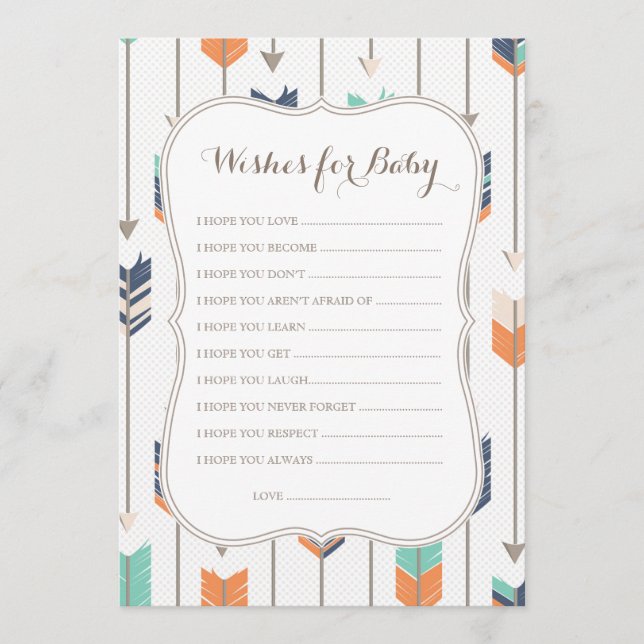 Wishes For Baby Tribal Arrows Shower Navy Orange Advice Card (Front)