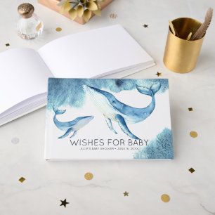 Wishes for Baby   Watercolor Whales Baby Shower Guest Book