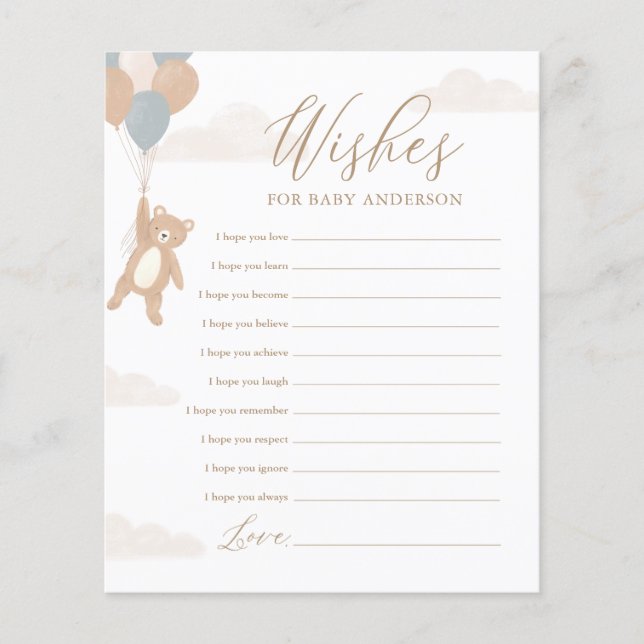 Wishes for Baby We Can Bearly Wait Baby Shower (Front)