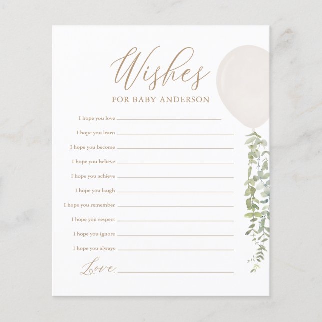 Wishes for Baby White Balloon Baby Shower Game (Front)