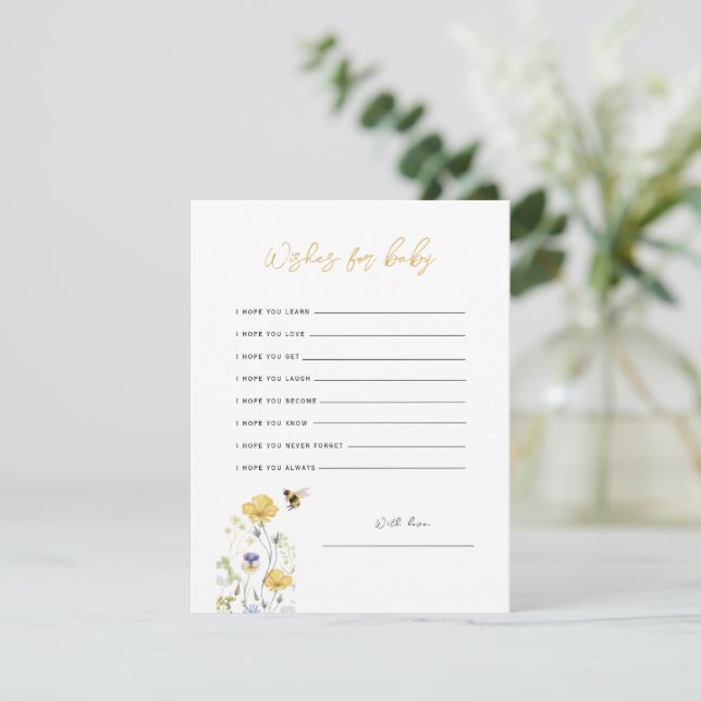 Wishes for Baby Wildflower Floral Honey Bee Card (Standing Front)