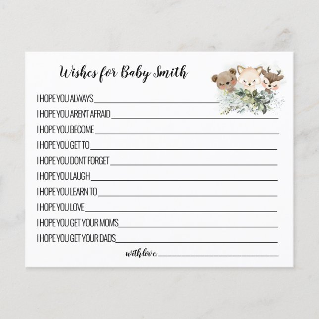 Wishes for Baby Woodland Animals Baby Shower card (Front)