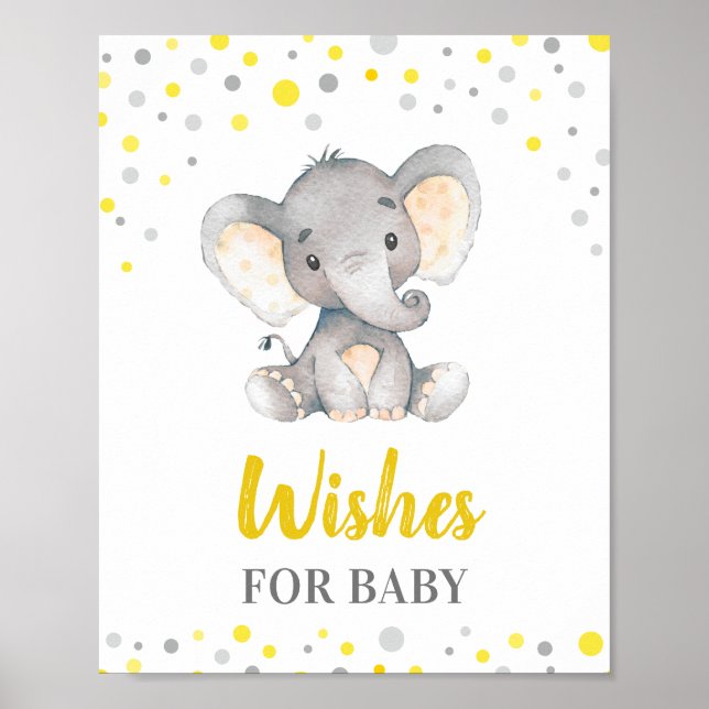 Wishes for Baby Yellow Dots Elephant Baby Shower Poster (Front)