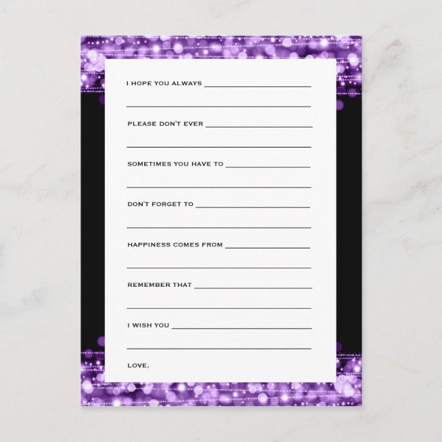 Wishes For Bride And Groom Party Sparkles Purple Postcard (Front)